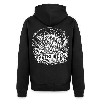 Petri Heil. Monsterfisch aus der Tiefsee. - Unisex Premium Bio Zip Hoodie - Schwarz - Hinten - Nico (187cm)