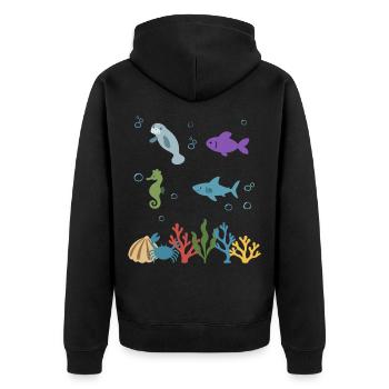 Seekuh Unterwasser Kinder Fisch Seepferdchen - Unisex Premium Bio Zip Hoodie - Schwarz - Hinten - Nico (187cm)