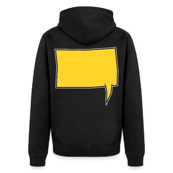 Eckige Sprechblase rechts in Gelb - Unisex Premium Bio Zip Hoodie - Schwarz - Hinten - Nico (187cm)