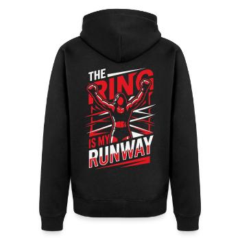 The Ring Is My Runway Gloves Boxing Gloves - Unisex Premium Bio Zip Hoodie - Schwarz - Hinten - Nico (187cm)