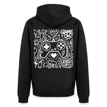 Gaming - Unisex Premium Bio Zip Hoodie - Schwarz - Hinten - Nico (187cm)