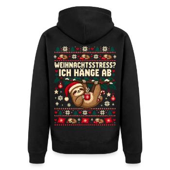 Faultier - Weihnachtsstress Ich hänge ab - Unisex Premium Bio Zip Hoodie - Schwarz - Hinten - Nico (187cm)