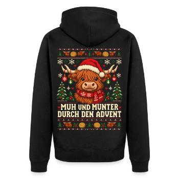 Hochlandrind - Muh und munter im Advent - Unisex Premium Bio Zip Hoodie - Schwarz - Hinten - Nico (187cm)