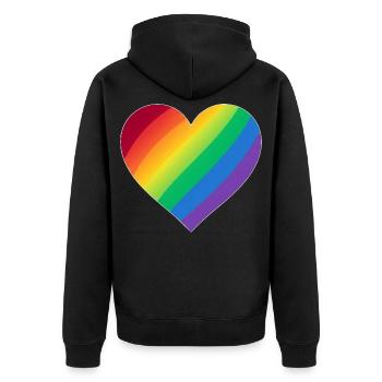 Gradient Rainbow Heart - Unisex Premium Bio Zip Hoodie - Schwarz - Hinten - Nico (187cm)