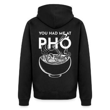 You had me at Pho - Unisex Premium Bio Zip Hoodie - Schwarz - Hinten - Nico (187cm)