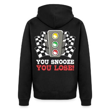 Drag Race - Unisex Premium Bio Zip Hoodie - Schwarz - Hinten - Nico (187cm)