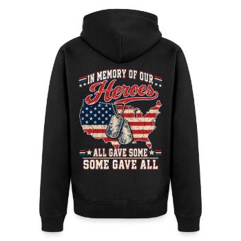 Helden-Gedenken USA Flagge Hundemarken - Unisex Premium Bio Zip Hoodie - Schwarz - Hinten - Nico (187cm)