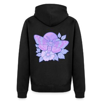 Mystic Skull Moth Pastellpastell - Unisex Premium Bio Zip Hoodie - Schwarz - Hinten - Nico (187cm)