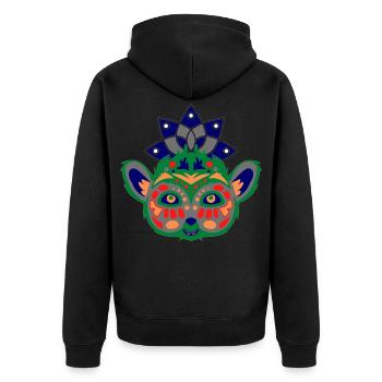 Bunter Lemur - Unisex Premium Bio Zip Hoodie - Schwarz - Hinten - Nico (187cm)