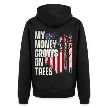 Mein Geld wächst auf Bäumen – Baumpfleger und Baumchirurg - Unisex Premium Bio Zip Hoodie - Schwarz - Hinten - Nico (187cm)