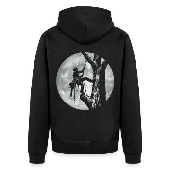 Arborist Moon – Baumpfleger, Baumpfleger, Baumschneider - Unisex Premium Bio Zip Hoodie - Schwarz - Hinten - Nico (187cm)