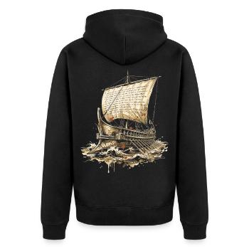 Griechisches Triremschiff Tintekunst Homer Odyssee Segel - Unisex Premium Bio Zip Hoodie - Schwarz - Hinten - Nico (187cm)