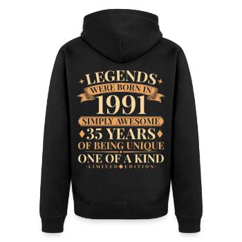 Jahrgang 1991 Simply Awesome 35th Birthday - Unisex Premium Bio Zip Hoodie - Schwarz - Hinten - Nico (187cm)