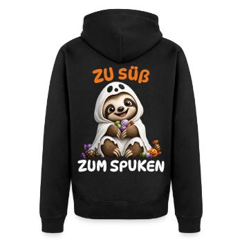 Zu Süß Zum Spuken – Faultier Geist Kinder - Unisex Premium Bio Zip Hoodie - Schwarz - Hinten - Nico (187cm)