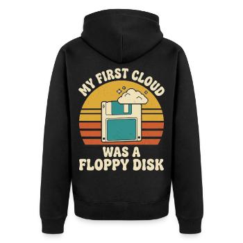 Meine erste Cloud war ein Retro-Techniker für Diskettenfestplatten - Unisex Premium Bio Zip Hoodie - Schwarz - Hinten - Nico (187cm)