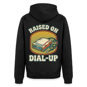 Aufgewachsen mit dem Einwahl-Retro-Modem aus den 90ern - Unisex Premium Bio Zip Hoodie - Schwarz - Hinten - Nico (187cm)