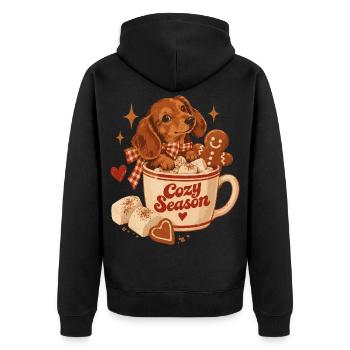 Cozy Season Dachshund - Unisex Premium Bio Zip Hoodie - Schwarz - Hinten - Nico (187cm)