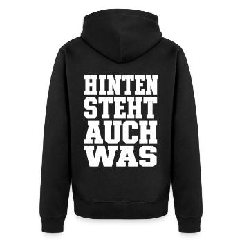 Hinten Steht Auch Was Lustiger Spruch Humor - Unisex Premium Bio Zip Hoodie - Schwarz - Hinten - Nico (187cm)