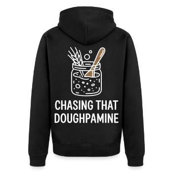 Teigglas: Sauerteig-Vibe - Unisex Premium Bio Zip Hoodie - Schwarz - Hinten - Nico (187cm)