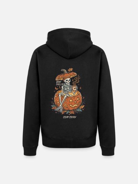 Gemütliches Halloween-Skelett im Kürbis - Unisex Premium Bio Zip Hoodie - Schwarz