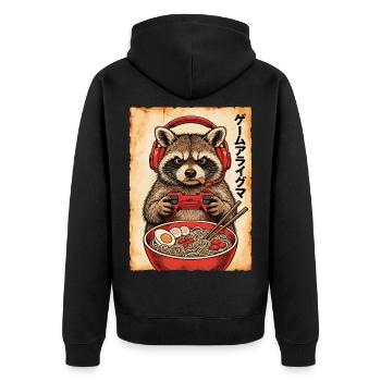 Gamer, Gaming, Japanische, Zocker, Capybara, Ramen - Unisex Premium Bio Zip Hoodie - Schwarz - Hinten - Nico (187cm)