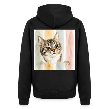 Pastellkatze Aquarellstreifen Katze Maus - Unisex Premium Bio Zip Hoodie - Schwarz - Hinten - Nico (187cm)