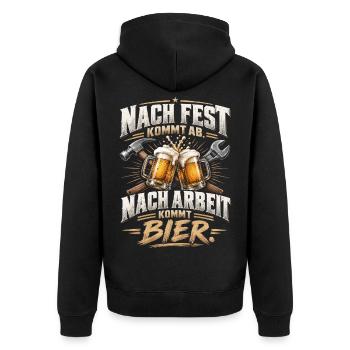 Nach Fest, Nach Arbeit, Bier - Unisex Premium Bio Zip Hoodie - Schwarz - Hinten - Nico (187cm)