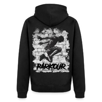 Parkour - Unisex Premium Bio Zip Hoodie - Schwarz - Hinten - Nico (187cm)
