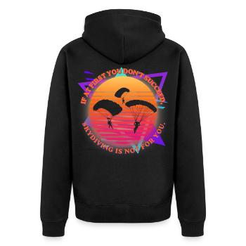 Sonnenuntergangs- und Gleitschirmsprung-Witz - Unisex Premium Bio Zip Hoodie - Schwarz - Hinten - Nico (187cm)