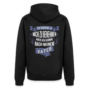 Ich komme nach meinem Vater Sohn Sprüche - Unisex Premium Bio Zip Hoodie - Schwarz - Hinten - Nico (187cm)