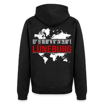 Lüneburg - Unisex Premium Bio Zip Hoodie - Schwarz - Hinten - Nico (187cm)