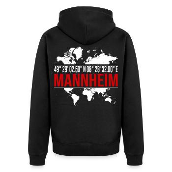 Mannheim - Unisex Premium Bio Zip Hoodie - Schwarz - Hinten - Nico (187cm)