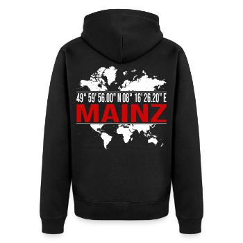 Mainz - Unisex Premium Bio Zip Hoodie - Schwarz - Hinten - Nico (187cm)