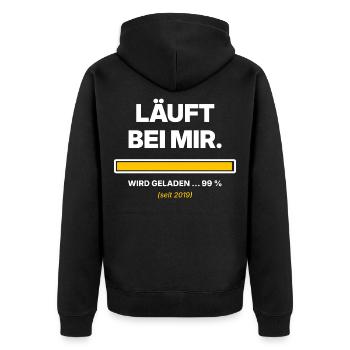 Läuft bei mir – Ladebalken 99 % lustiger Spruch - Unisex Premium Bio Zip Hoodie - Schwarz - Hinten - Nico (187cm)