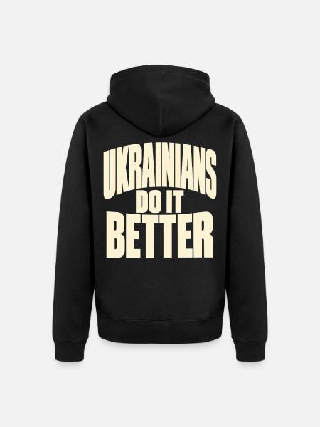 Ukrainer Stolz im Retro Schriftzug - Unisex Premium Bio Zip Hoodie - Schwarz