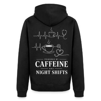 Kaffee Power Nachtshifts Illustration - Unisex Premium Bio Zip Hoodie - Schwarz - Hinten - Nico (187cm)