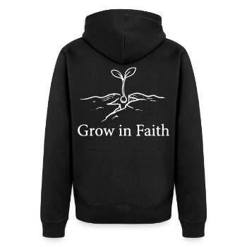 Grow In Faith christliches Setzlingsdesign - Unisex Premium Bio Zip Hoodie - Schwarz - Hinten - Nico (187cm)