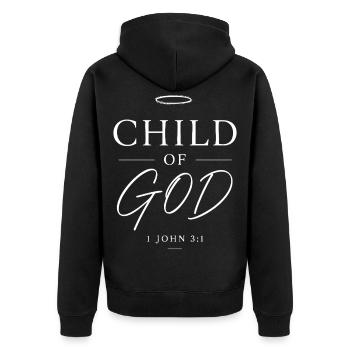 1. Johannes 3,1 Christliches Glaubensdesign - Unisex Premium Bio Zip Hoodie - Schwarz - Hinten - Nico (187cm)
