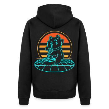 Katze Ramen Retro - Unisex Premium Bio Zip Hoodie - Schwarz - Hinten - Nico (187cm)