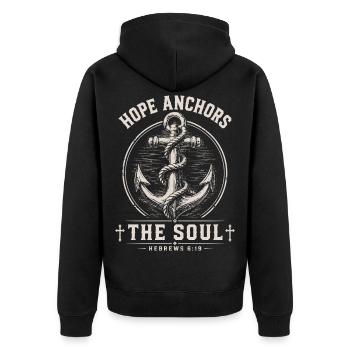 Hebräer 6,19 Christliches Ankerdesign - Unisex Premium Bio Zip Hoodie - Schwarz - Hinten - Nico (187cm)