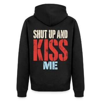 Shut Up And Kiss Me Küss Mich Einfach Valentinstag - Unisex Premium Bio Zip Hoodie - Schwarz - Hinten - Nico (187cm)