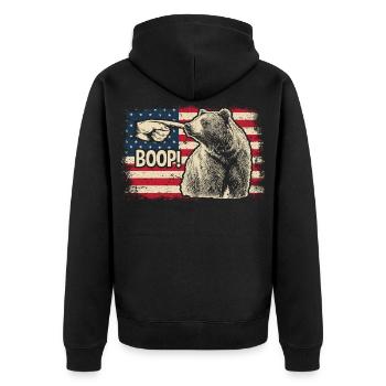 Funny Bear Boop The Snoot American Flag Patriotic - Unisex Premium Bio Zip Hoodie - Schwarz - Hinten - Nico (187cm)