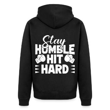 Stay Humble Hit Hard Boxing Gloves - Unisex Premium Bio Zip Hoodie - Schwarz - Hinten - Nico (187cm)