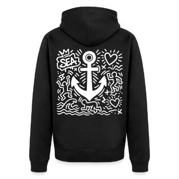 Anker - Unisex Premium Bio Zip Hoodie - Schwarz - Hinten - Nico (187cm)