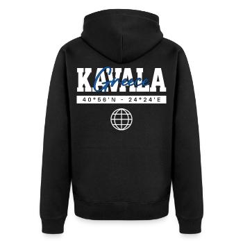 Kavala Griechenland Koordinaten Reise Souvenir - Unisex Premium Bio Zip Hoodie - Schwarz - Hinten - Nico (187cm)