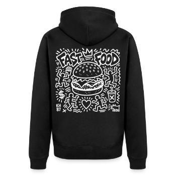 Cheeseburger - Unisex Premium Bio Zip Hoodie - Schwarz - Hinten - Nico (187cm)