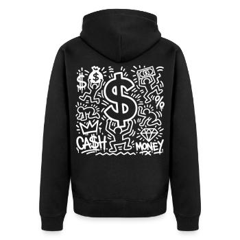 Dollarzeichen - Unisex Premium Bio Zip Hoodie - Schwarz - Hinten - Nico (187cm)