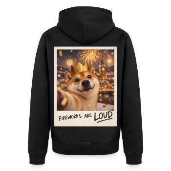 Fireworks Are Loud Shiba Inu Silvester - Unisex Premium Bio Zip Hoodie - Schwarz - Hinten - Nico (187cm)