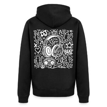 Kopfhörer - Unisex Premium Bio Zip Hoodie - Schwarz - Hinten - Nico (187cm)