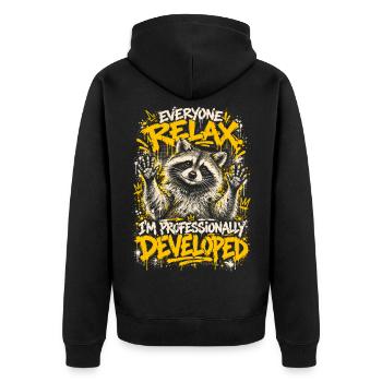 Raccoon Graffiti: Professionell entwickelt - Unisex Premium Bio Zip Hoodie - Schwarz - Hinten - Nico (187cm)